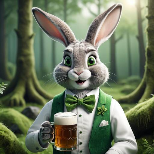 Playful Cartoon Rabbit in Woodland Scene