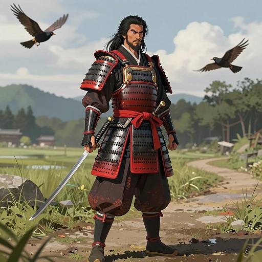 Intense Samurai Warrior in Black Armor