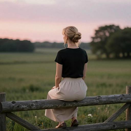 Serene Woman at Sunset in Countryside