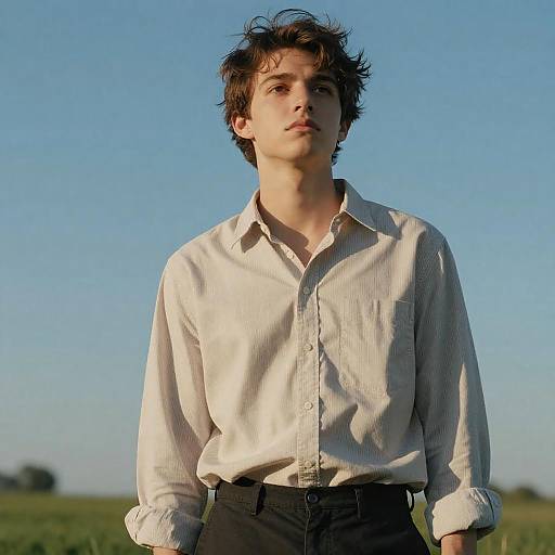 Sunlit Young Man Gazing Upward
