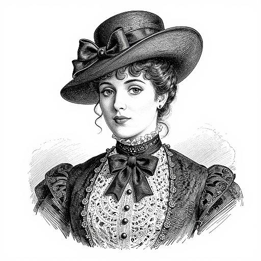 Victorian Woman Black-and-White Clipart