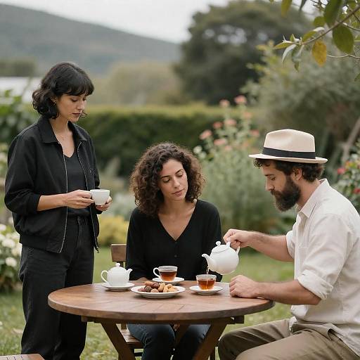 Garden Tea Gathering with Three People