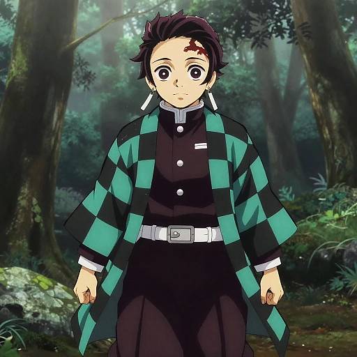 Anime Warrior in Checkered Haori in Forest