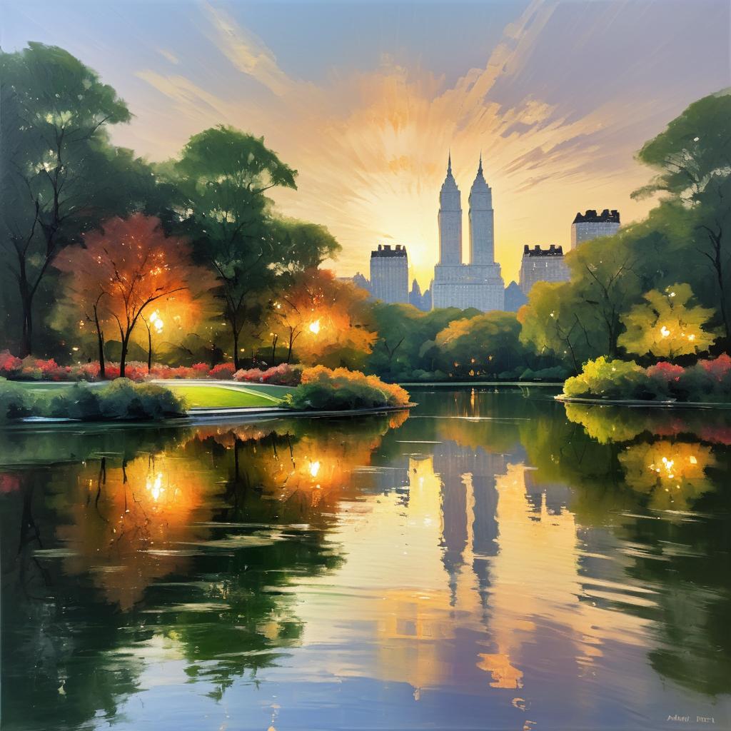 Impressionistic Sunset Over Central Park Lake