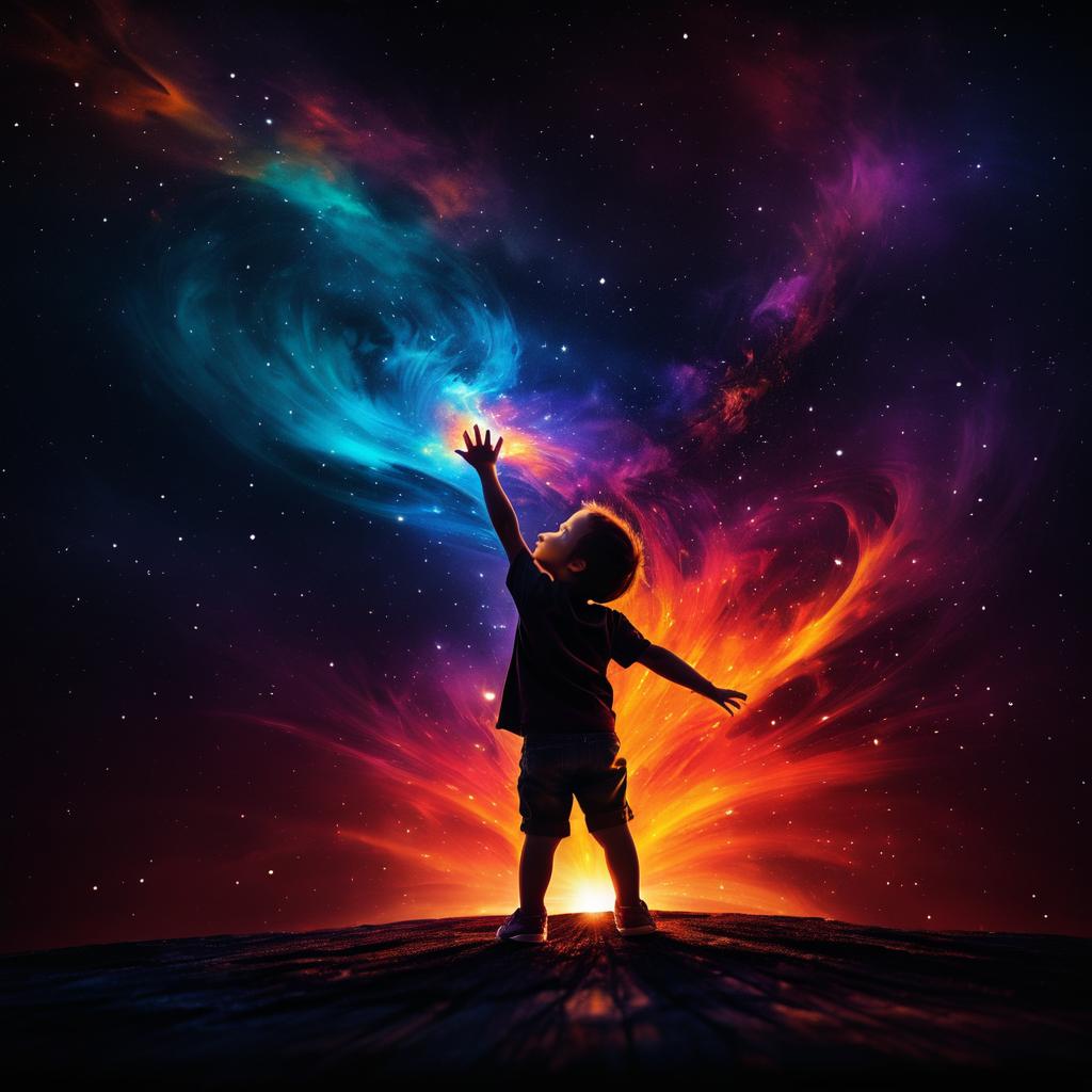 Child Reaching for Stars in Abstract Art