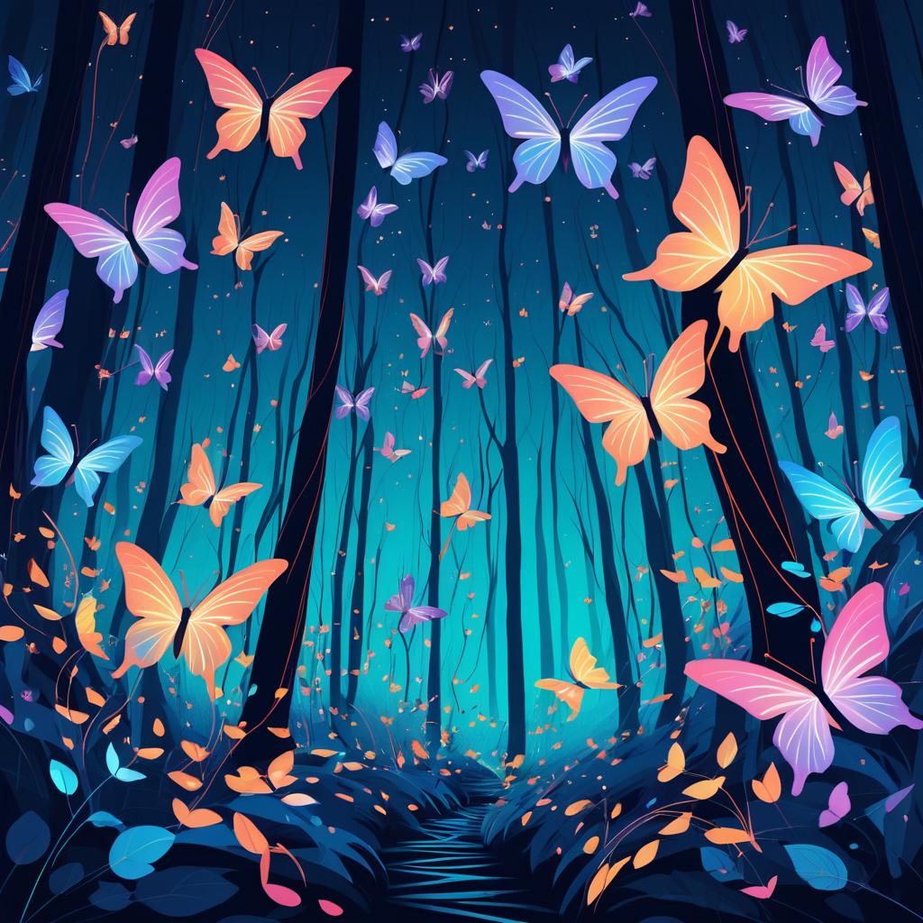 Dreamlike Butterfly Forest Illustration