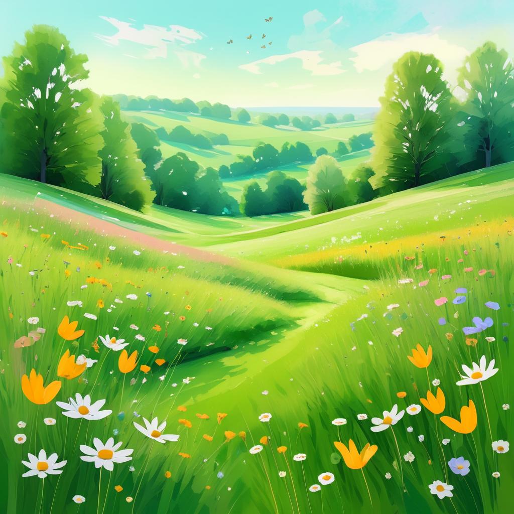 Summer Meadow with Wildlife and Paint Style