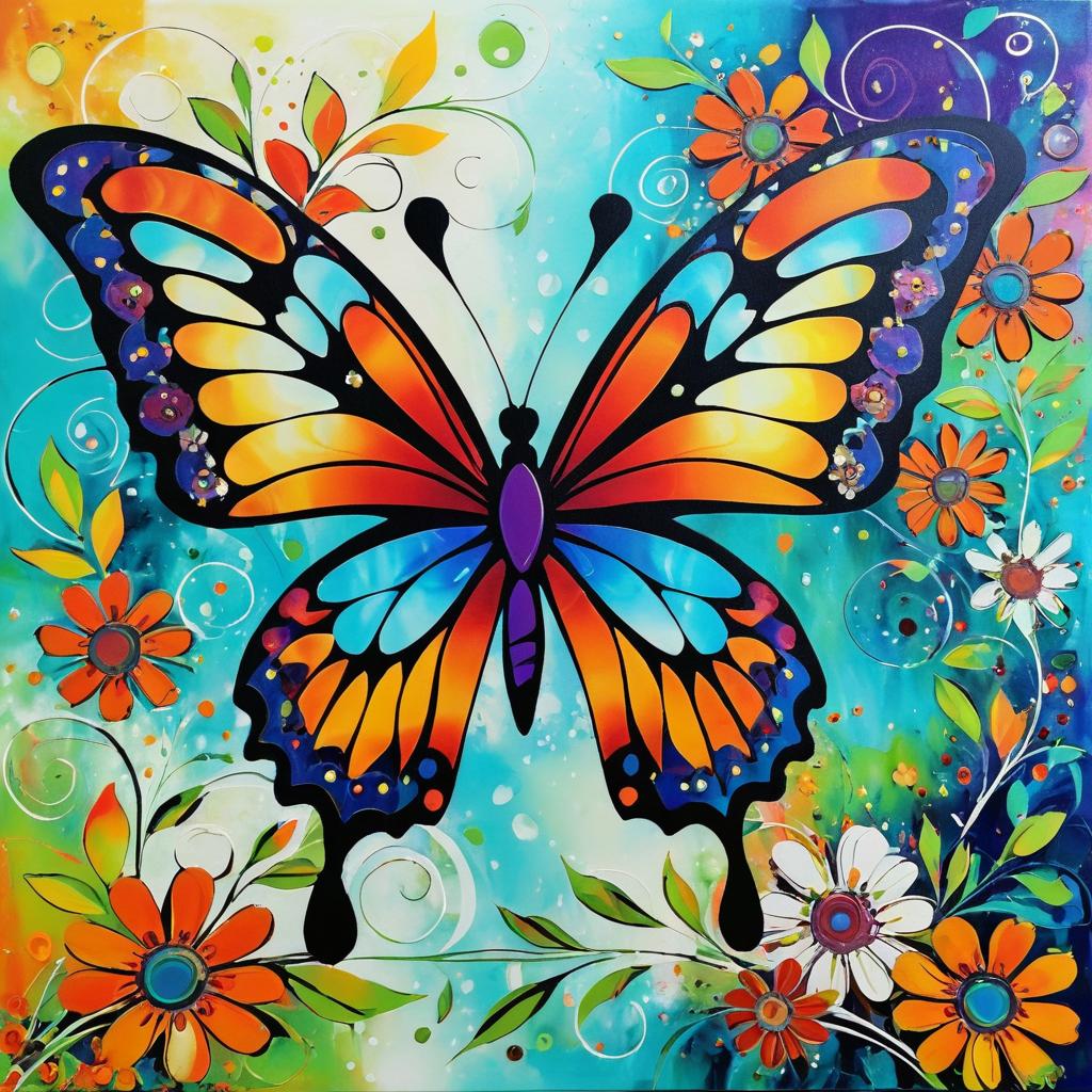 Vibrant Butterfly in Abstract Floral Art