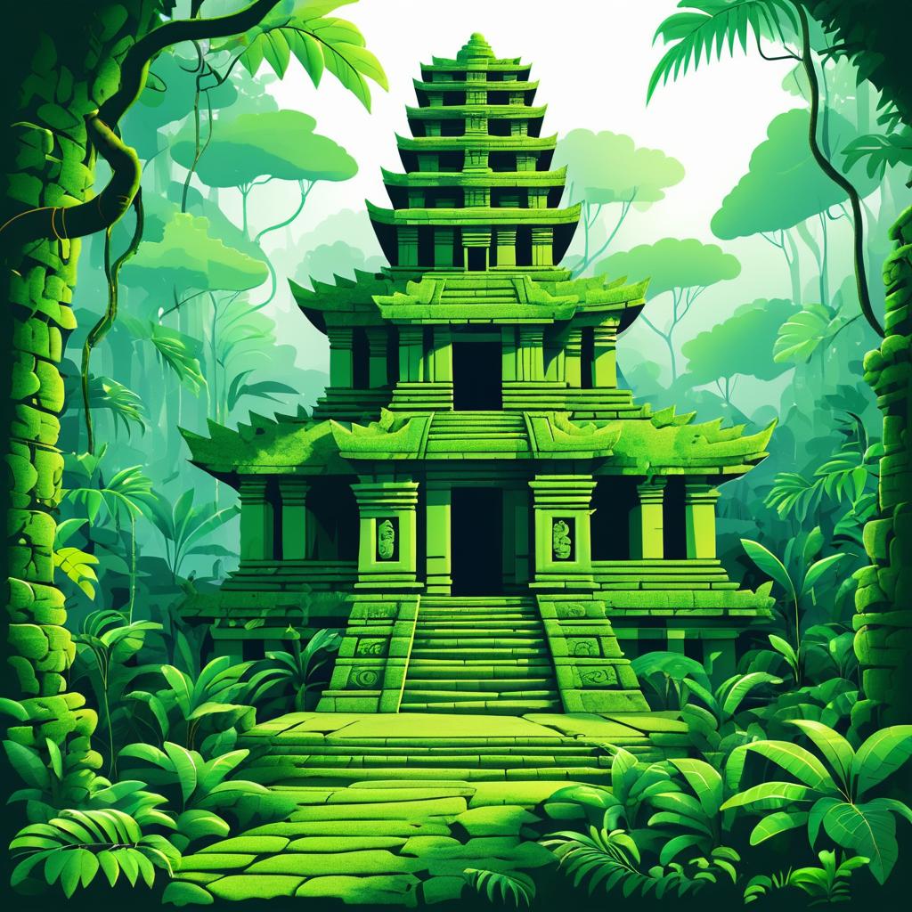 Ancient Jungle Temple Hand Drawn Illustration