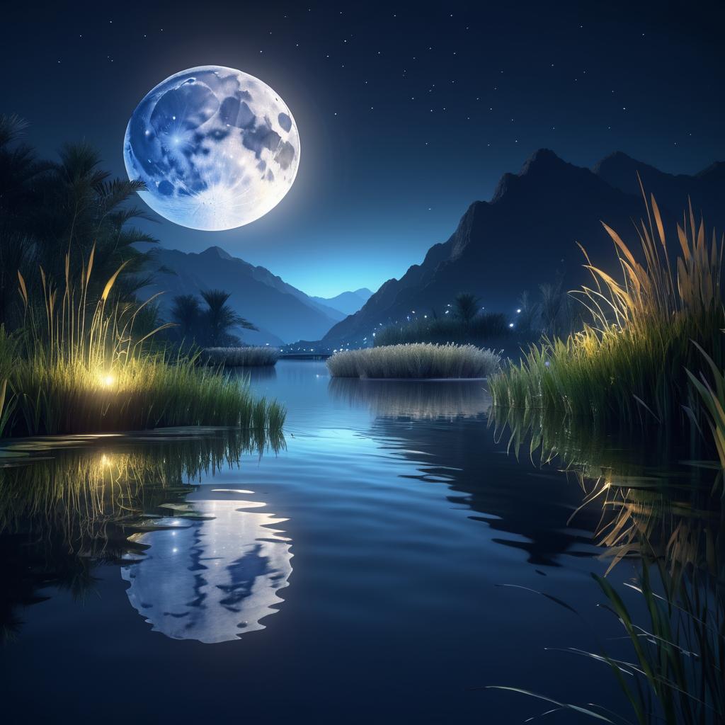 Serene Moonlit Riverside Landscape