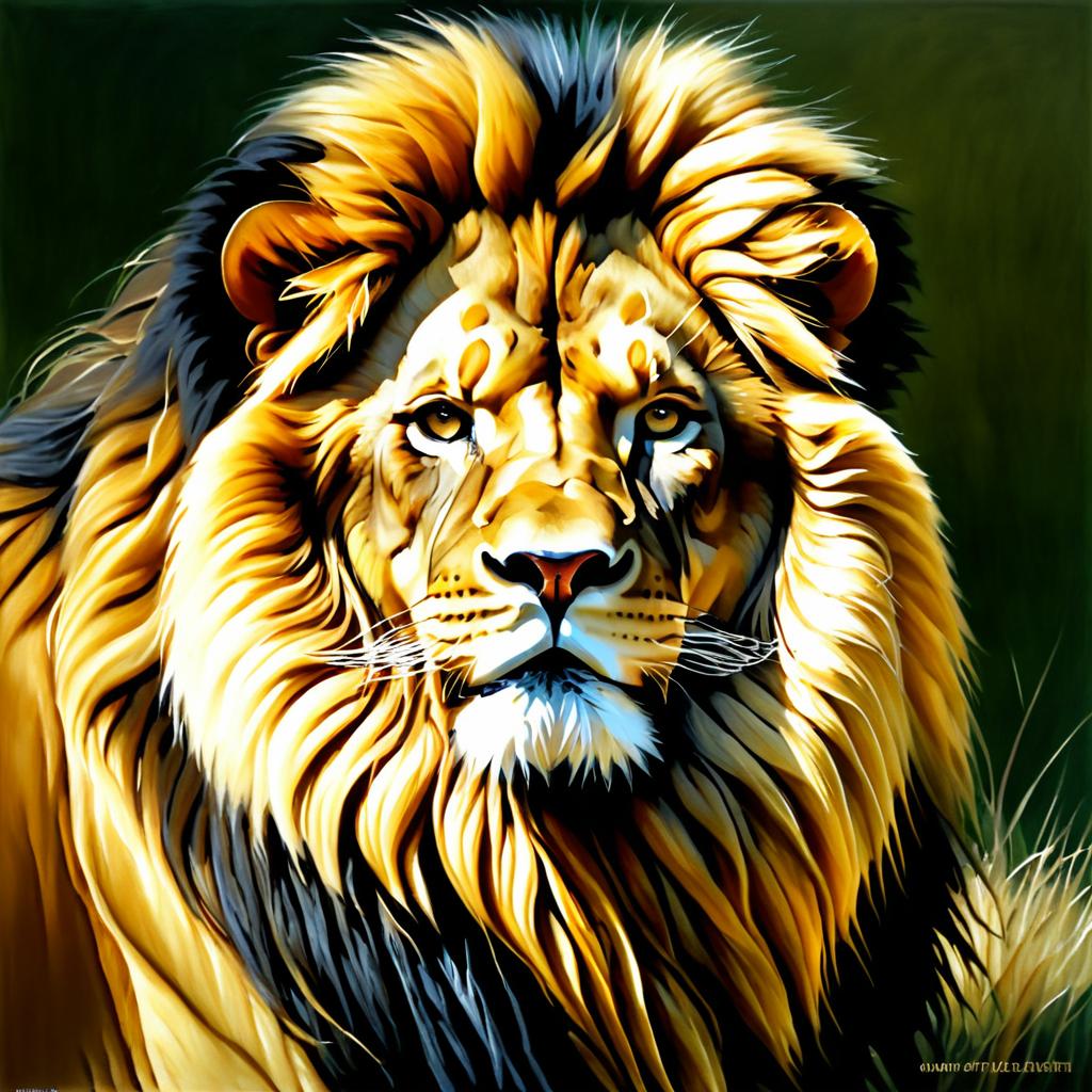 Majestic Lion Portrait in Oil