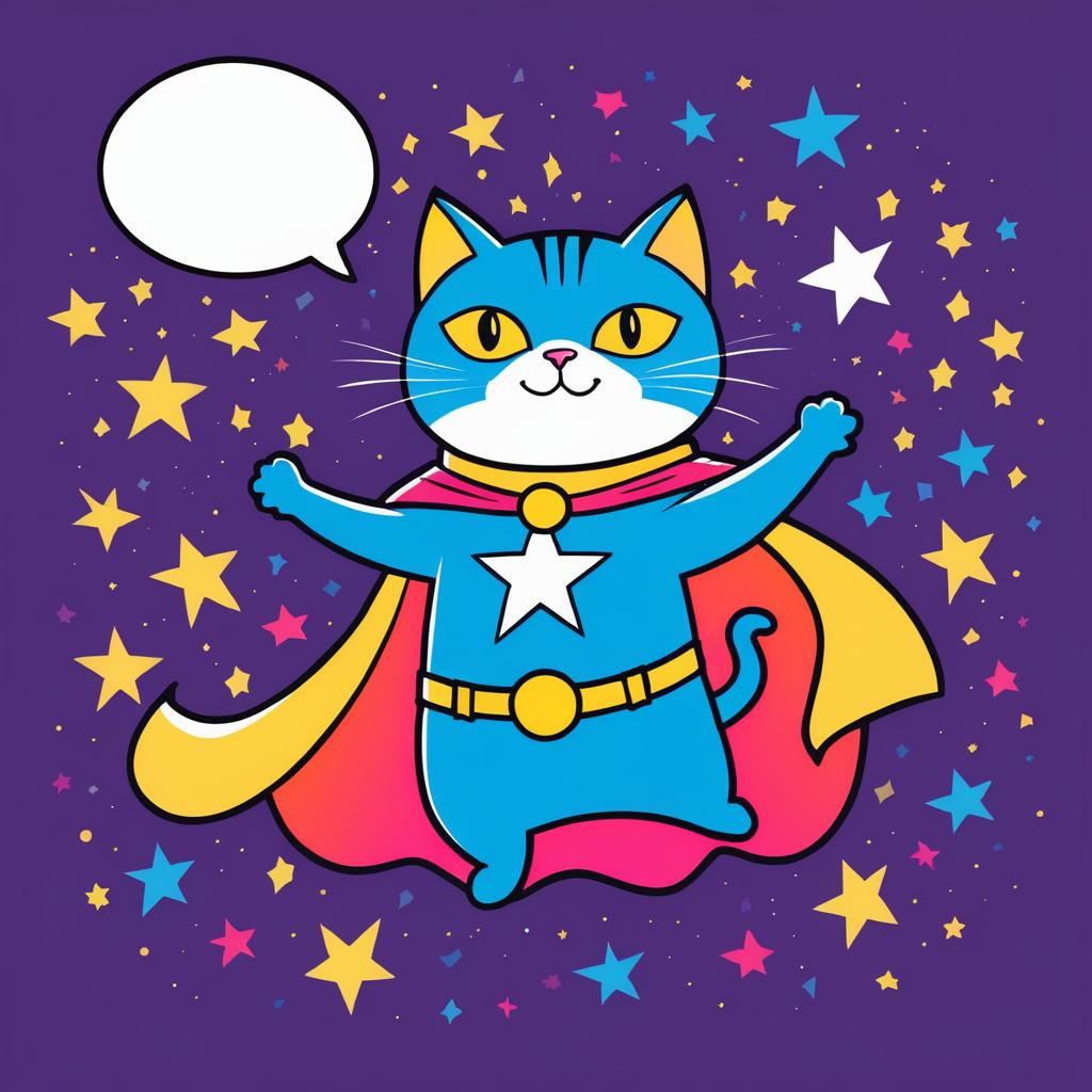 Superhero Cat in Vibrant Comic Style