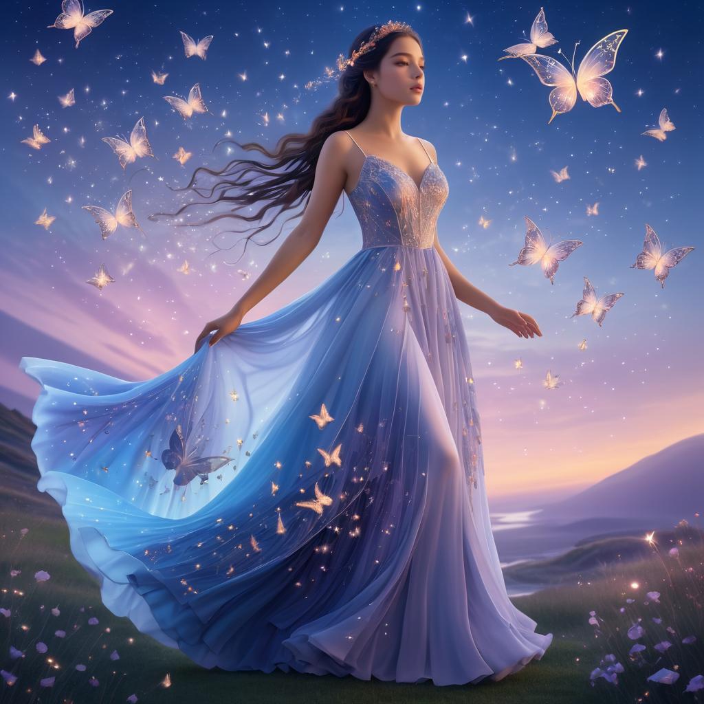 Ethereal Twilight: Young Woman with Butterflies