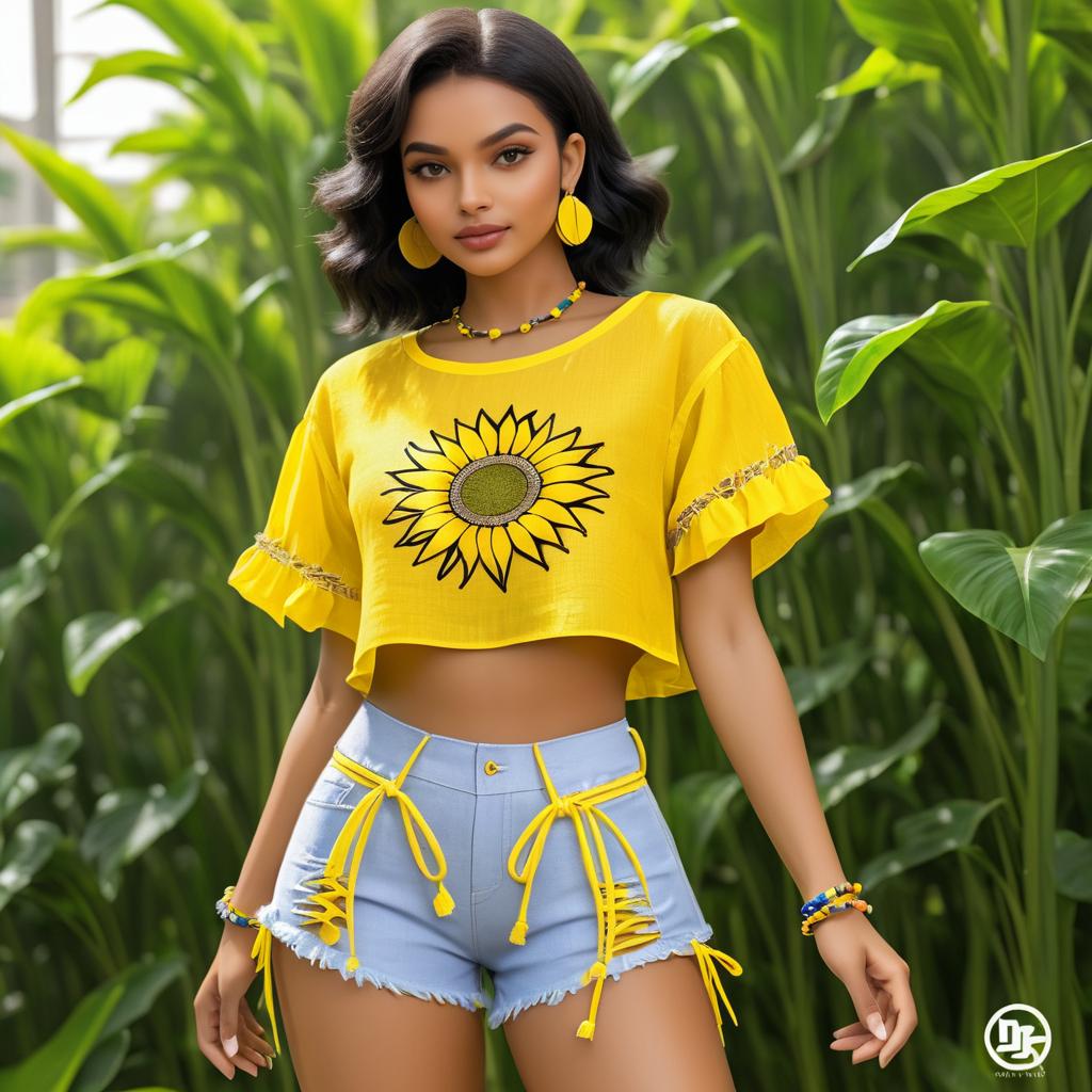 Trendy Crop Top with Denim Shorts Design