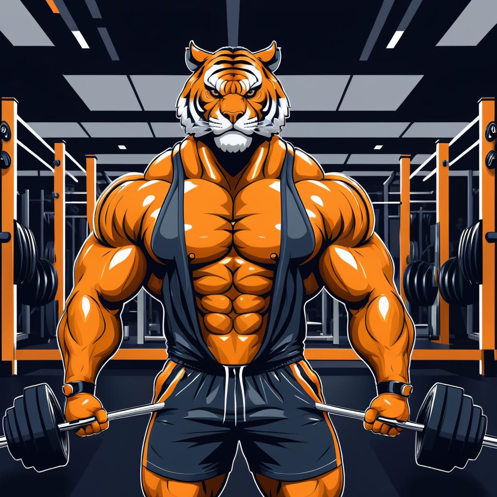 Buff Anthropomorphic Tiger in Gym