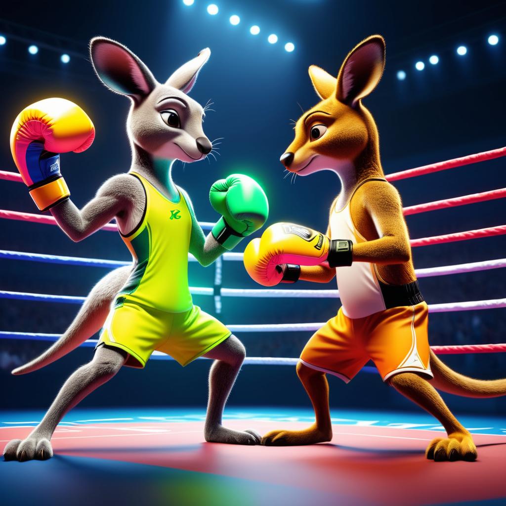 Boxing Kangaroos in Neon Sports Gear