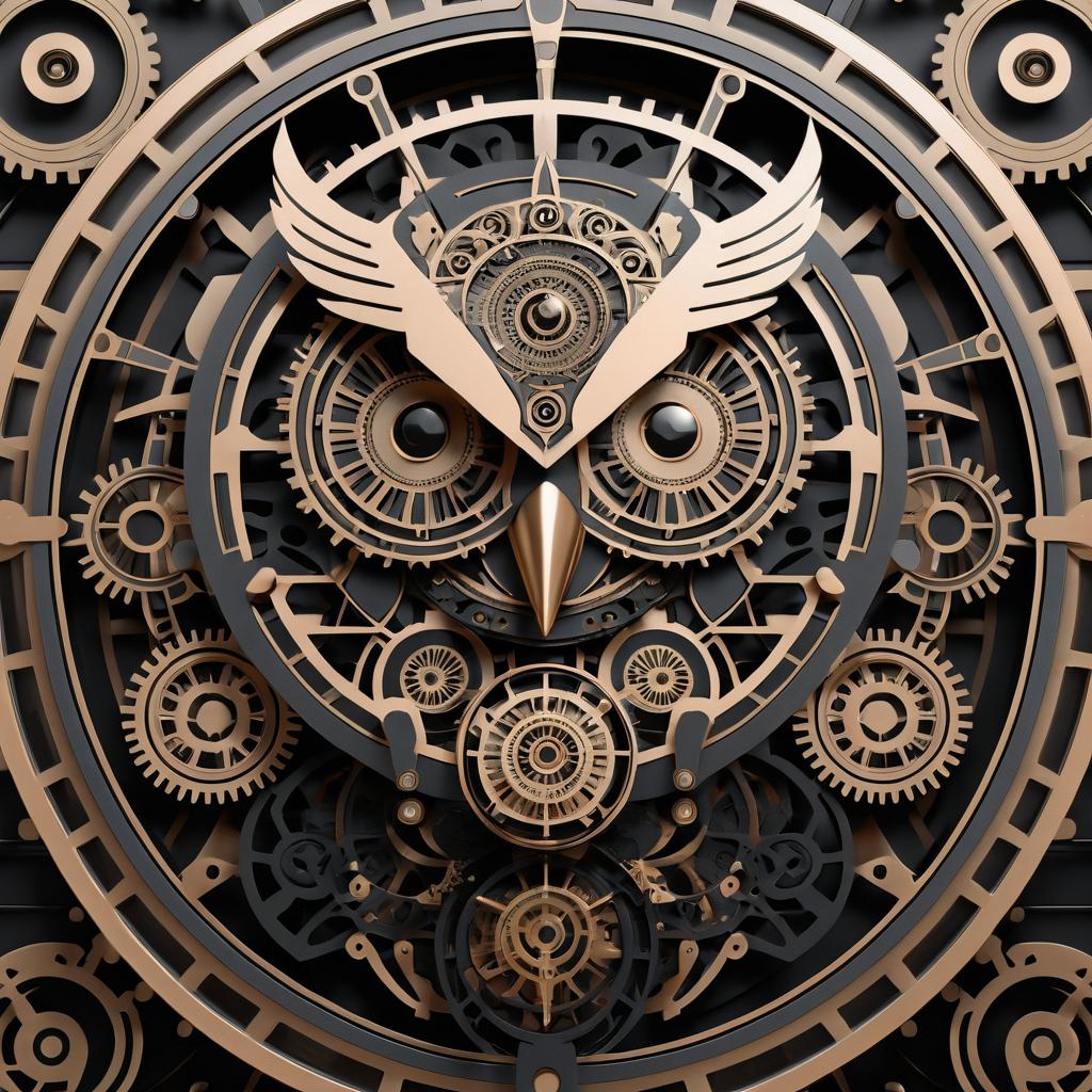 Intricate Clockwork Owl in Dystopian Setting