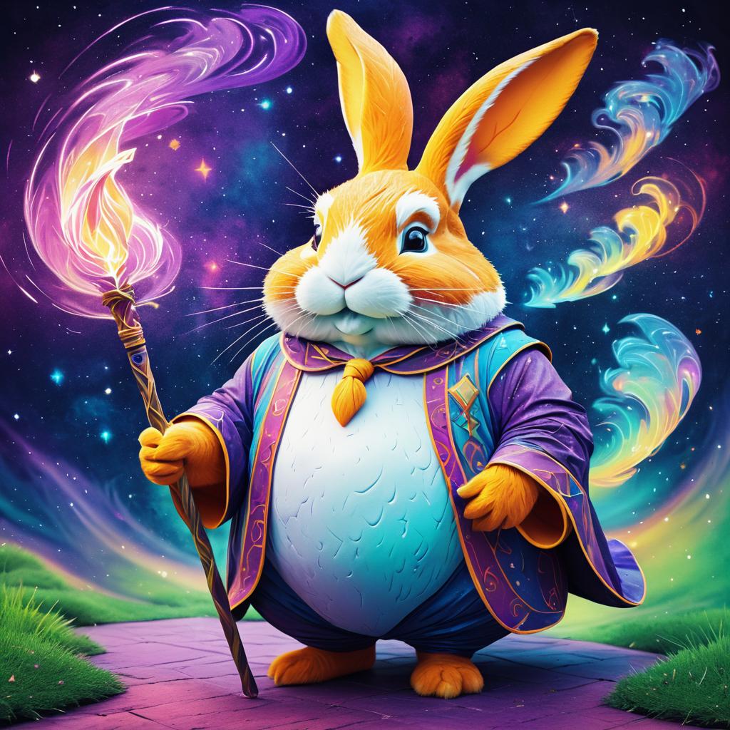 Vibrant Fat Male Rabbit Wizard Painting