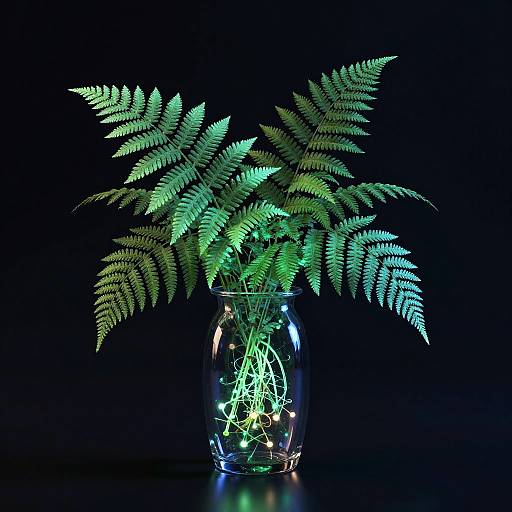 Bioluminescent Ferns in Glass Vase