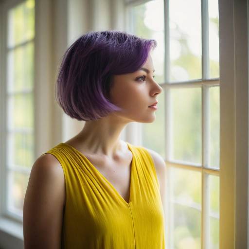 Young Woman with Purple Hair by Window