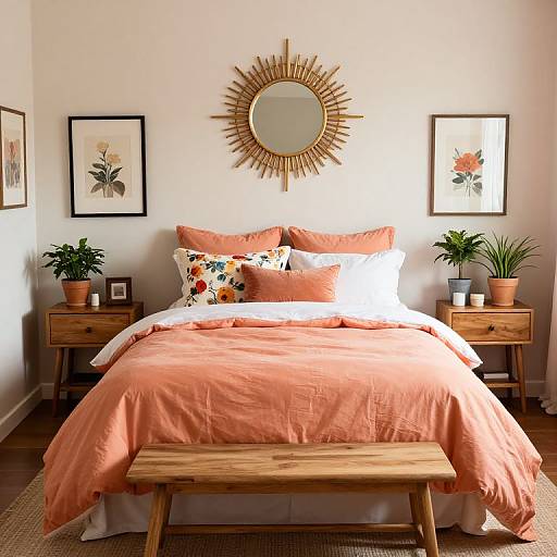 Cozy Bedroom with Salmon Bedding