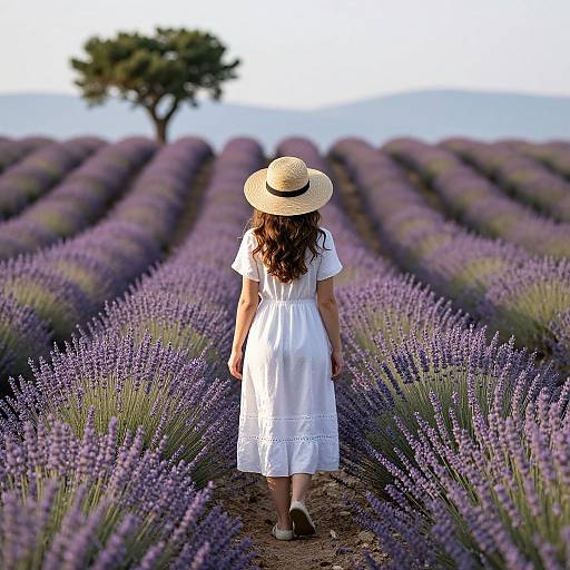 Woman Strolling Through Lavender Fields