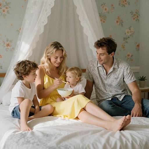 Cozy Family Moment in Sunlit Room