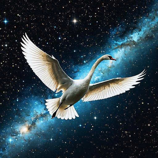 Majestic Swan Flying in Galactic Space