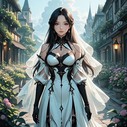 Elegant Woman in Black Gloves Outdoors