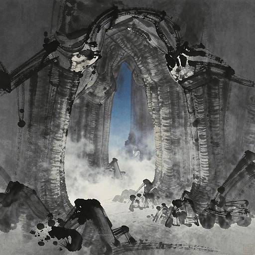 Minimalistic Lava Tube in Sumi-e Style