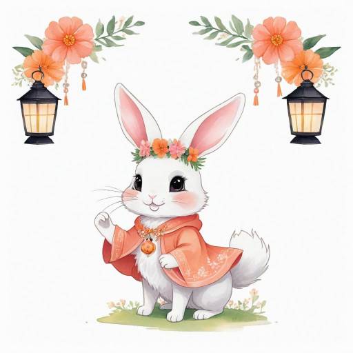 Whimsical Rabbit with Floral Adornments