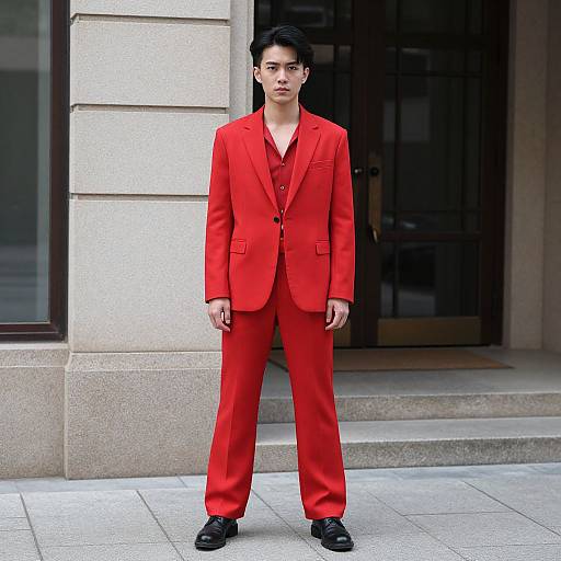 Asian Man in Red Fancy Dress