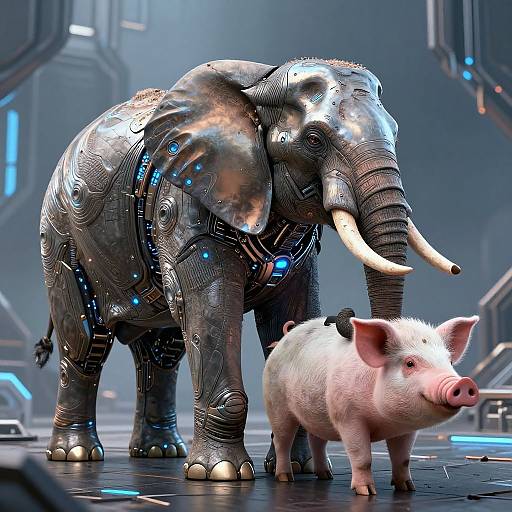Futuristic Biomechanical Elephant-Pig Hybrid