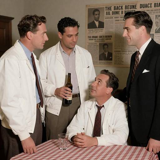 1940s Men Gathering Around Table