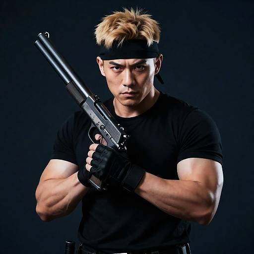 Intense Muscular Man with Gun