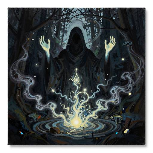 Hooded Figure Summoning Spirits