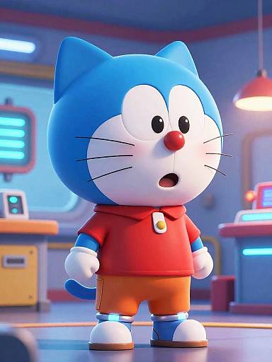 Futuristic Cartoon Cat in Sci-Fi Lab