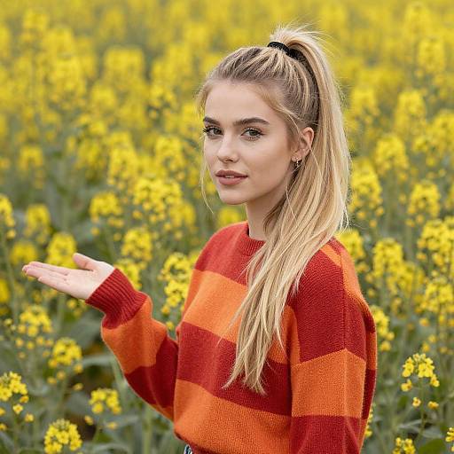 Young Woman in Vibrant Flower Field