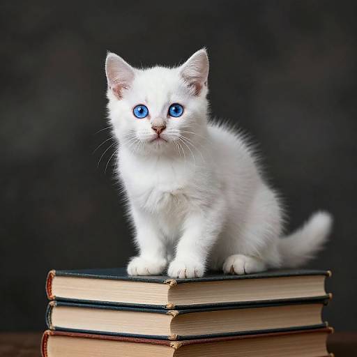 Luminous White Kitten on Ancient Books