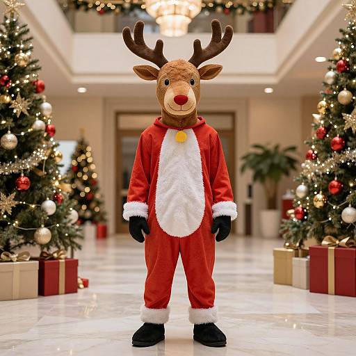 Person in Reindeer Costume with Christmas Decor
