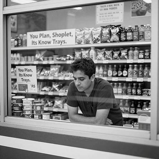 Man Leaning on Counter in Grocery Store