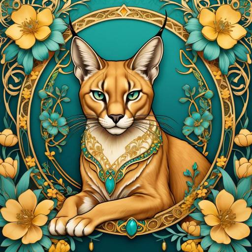 Majestic Caracal in Art Nouveau Style