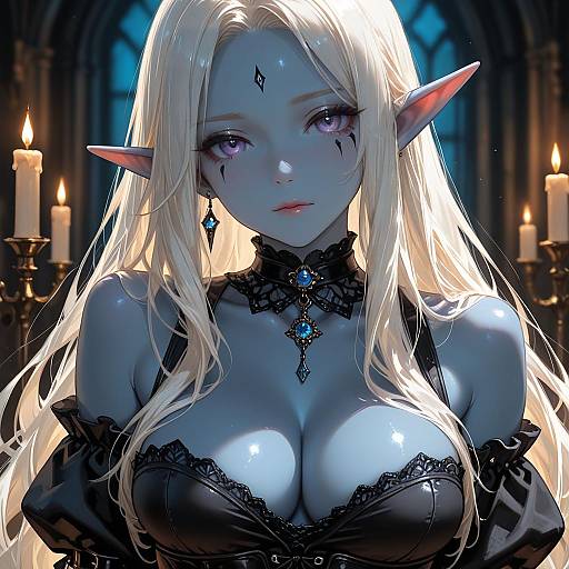 Gothic Elf Woman with Blue Skin and Blonde Hair