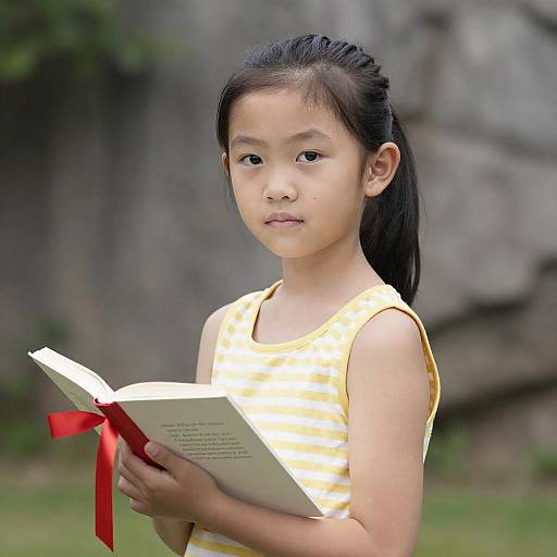 Young Asian Girl Reading Outdoors