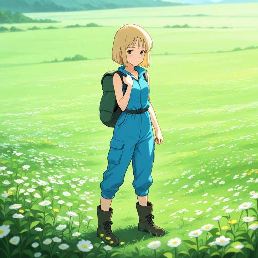 Youthful Girl in Blooming Wildflower Field