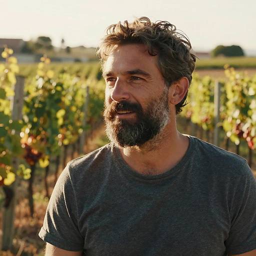 Man with Salt and Pepper Beard in Vineyard