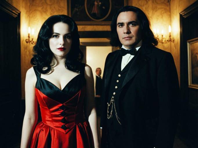 Couple in Vintage Formal Attire with Face Swap