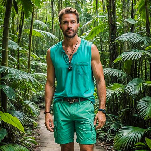 Adventurous Man in Tropical Rainforest Outfit