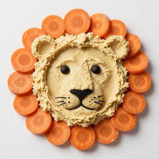 Lion Face Made of Hummus with Carrot Slices Mane