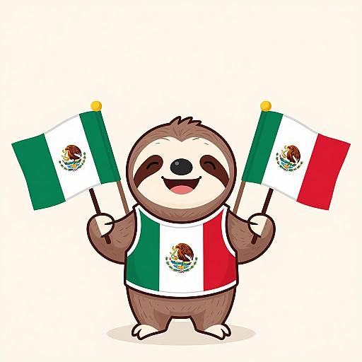 Happy Sloth Holding Mexican Flags